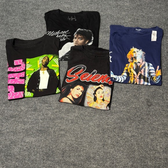 2Pac Other - Graphic Tee Bundle Lot of 4 2Pac Michael Jackson Selena Beetlejuice Mens Large
